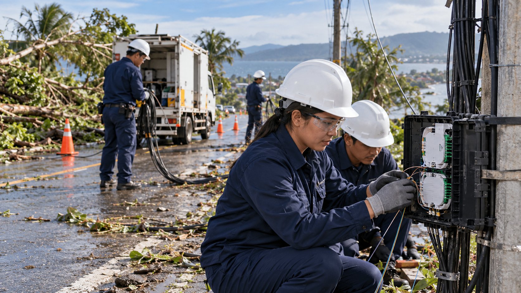 Network restoration after a typhoon — illustrative image
